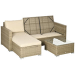 Outdoor and Garden-3 Pieces Sectional Patio Furniture Set, Outdoor Wicker Rattan Sofa Couch with Table, Storage, 52.75"x30"x29.5", Khaki - Outdoor Style Company