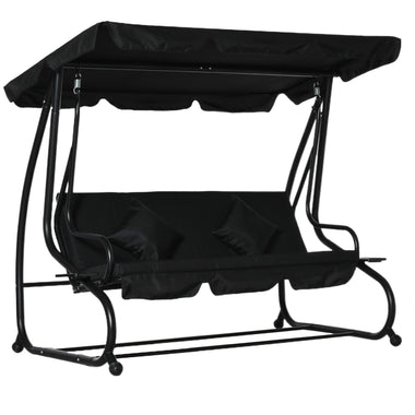 Outdoor and Garden-3 Seat Outdoor Free Standing Swing Bench Porch Swing with Stand, Comfortable Cushioned Fabric & Included Canopy, Black - Outdoor Style Company