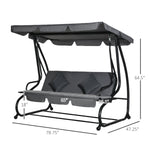 Outdoor and Garden-3 Seat Outdoor Free Standing Swing Bench Porch Swing with Stand, Comfortable Cushioned Fabric & Included Canopy, Grey - Outdoor Style Company