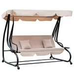 Outdoor and Garden-3 Seat Outdoor Free Standing Swing Bench Porch Swing with Stand, Comfortable Cushioned Fabric & Included Canopy, Light Brown - Outdoor Style Company