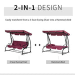 Outdoor and Garden-3 Seat Outdoor Free Standing Swing Bench Porch Swing with Stand, Comfortable Cushioned Fabric & Included Canopy, Red - Outdoor Style Company