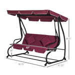 Outdoor and Garden-3 Seat Outdoor Free Standing Swing Bench Porch Swing with Stand, Comfortable Cushioned Fabric & Included Canopy, Red - Outdoor Style Company