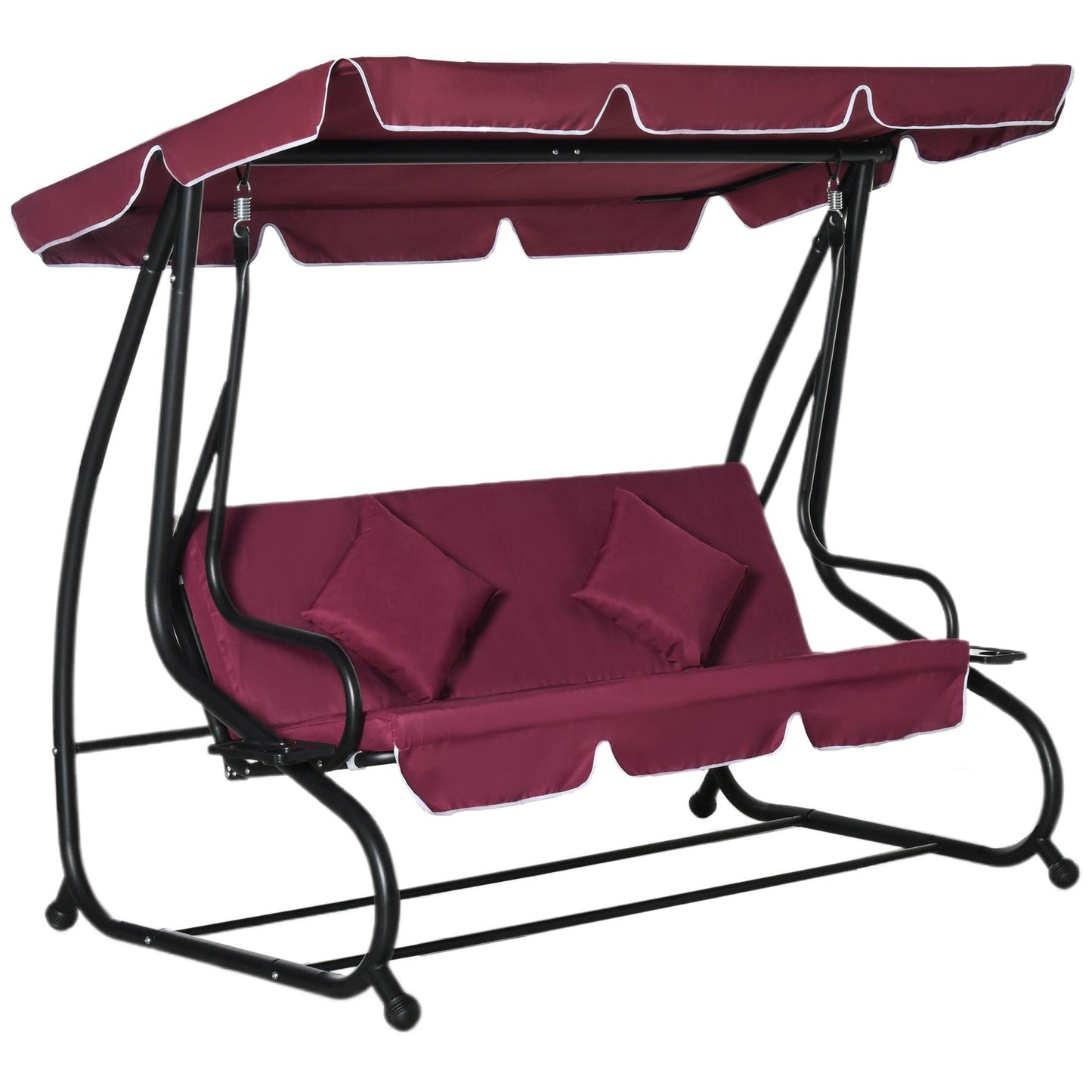 Outdoor and Garden-3 Seat Outdoor Free Standing Swing Bench Porch Swing with Stand, Comfortable Cushioned Fabric & Included Canopy, Red - Outdoor Style Company