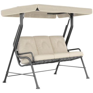 Outdoor and Garden-3-Seat Patio Swing Chair, Outdoor Canopy Swing with Adjustable Shade, Cushion, for Porch, Garden, Poolside, Backyard, Cream White - Outdoor Style Company