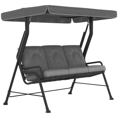 Outdoor and Garden-3-Seat Patio Swing Chair, Outdoor Canopy Swing with Adjustable Shade, Cushion, for Porch, Garden, Poolside, Backyard, Grey - Outdoor Style Company