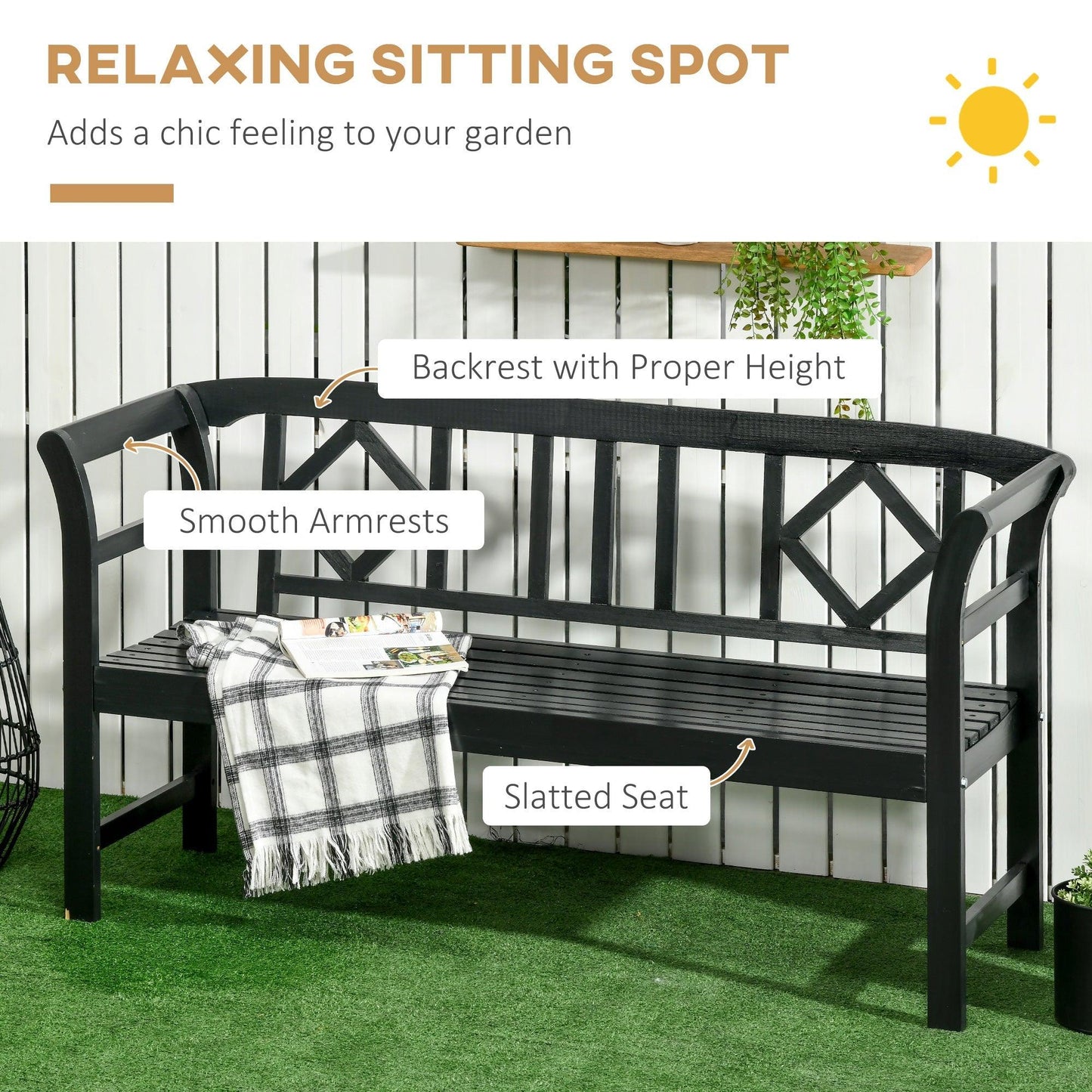 Outdoor and Garden-3-Seat Wooden Garden Bench Chair, Outdoor Patio Bench - Outdoor Style Company