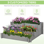 Outdoor and Garden-3 Tier Raised Garden Bed, Water Draining Fabric for Soil, Elevated Wood Flower Box for Vegetables, Herbs, Gray - Outdoor Style Company
