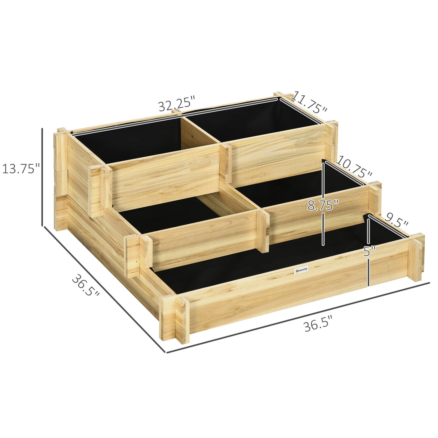 Outdoor and Garden-3 Tier Raised Garden Bed, Water Draining Fabric for Soil, Elevated Wood Flower Box for Vegetables, Herbs, Natural - Outdoor Style Company