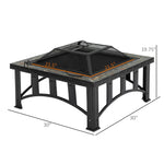 Outdoor and Garden-30 Inch Outdoor Fire Pit, Square Steel Fire pit with Screen and Log Poker for Backyard - Outdoor Style Company