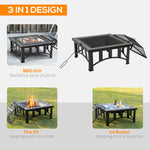 Outdoor and Garden-30 Inch Outdoor Fire Pit, Square Steel Fire pit with Screen and Log Poker for Backyard - Outdoor Style Company