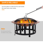 Outdoor and Garden-30 Inch Outdoor Wood Fire Pit Round Metal Firepit Bowlwith Black Ornate Base Poker & Mesh Screen for Ember Protection - Outdoor Style Company
