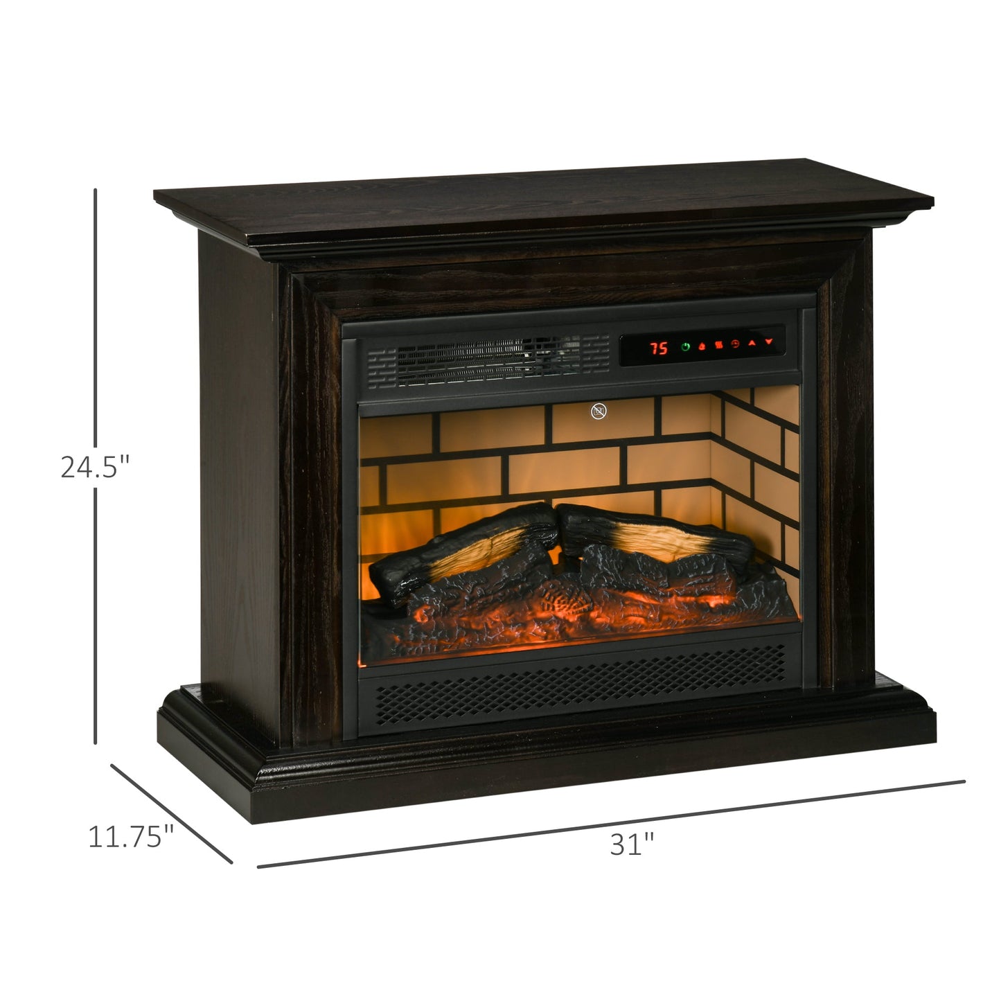 Miscellaneous-31" Electric Fireplace with Dimmable Flame Effect and Mantel, Free Standing Electric Fireplace with Log Hearth and Remote Control, 1400W, Brown - Outdoor Style Company