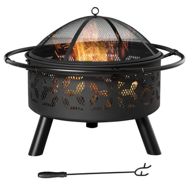 Outdoor Fireplaces-31-Inch Steel Fire Pit, Outdoor Large Wood Burning Fire Bowl w/Screen Cover - Outdoor Style Company