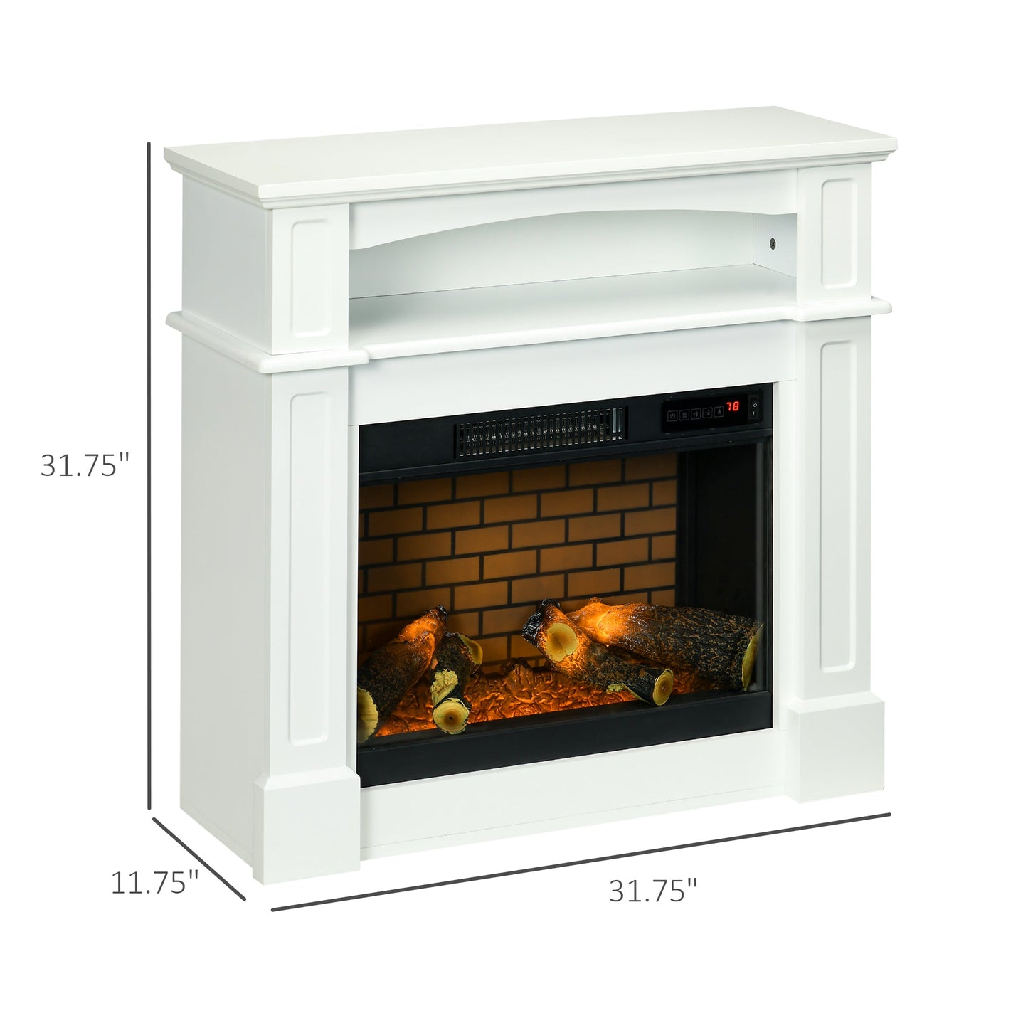 Miscellaneous-32" Electric Fireplace with Mantel, Free Standing Electric Fireplace with LED Log Flame, Shelf and Remote Control, 1400W, White - Outdoor Style Company