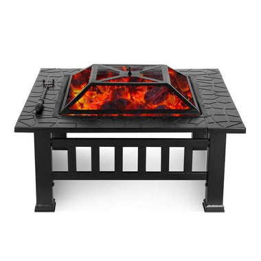 -32 in. Metal Portable Courtyard Fire Pit in Black with Poker - Outdoor Style Company