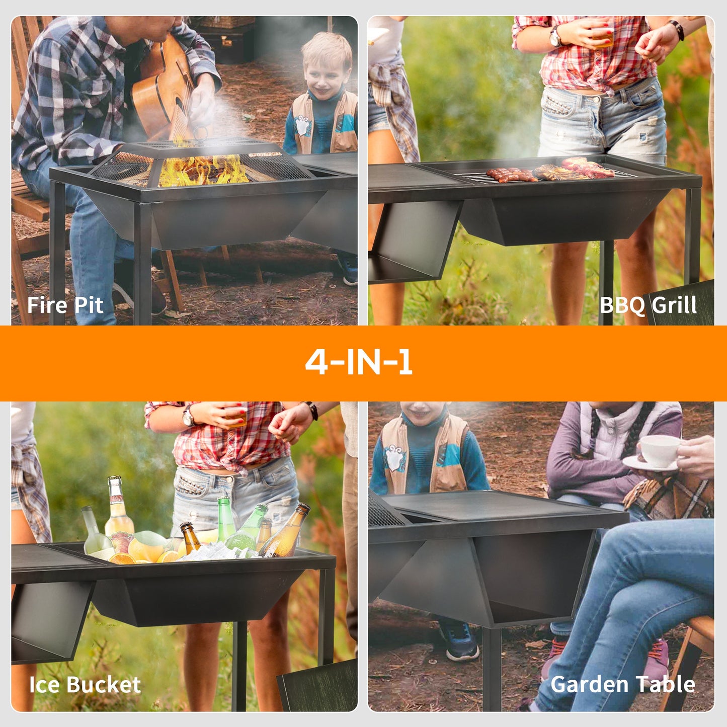 Miscellaneous-32 Inch Metal Fire Pit Table, Wood Burning Fireplace with Spark Screen, Cooking Grate and Waterproof Cover - Outdoor Style Company