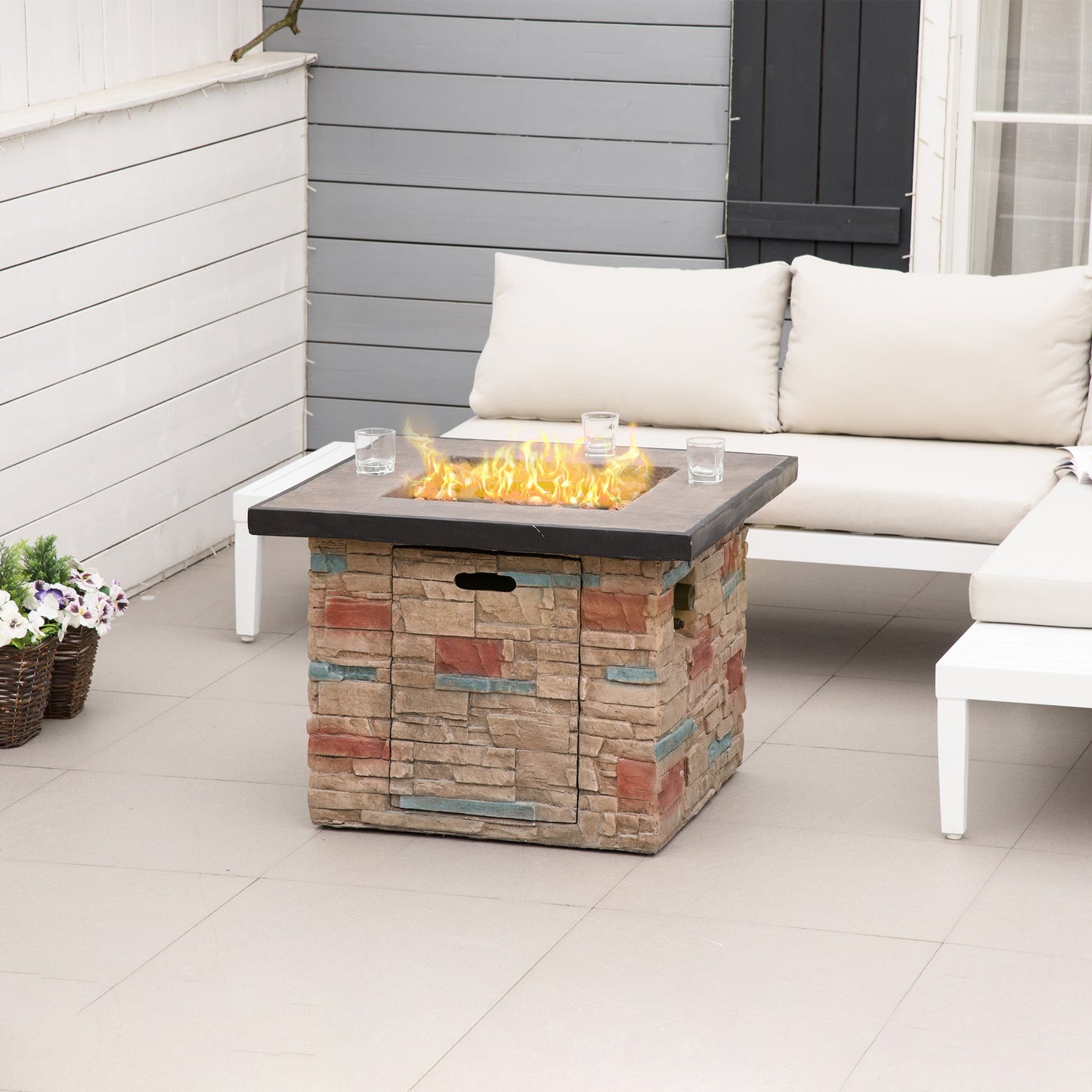 Outdoor and Garden-32 Inch Square Propane Fire Pit Table, 50,000BTU Gas Firepit with Protective Cover, Lava Rocks, CSA Certification for Outdoor, and Patio - Outdoor Style Company