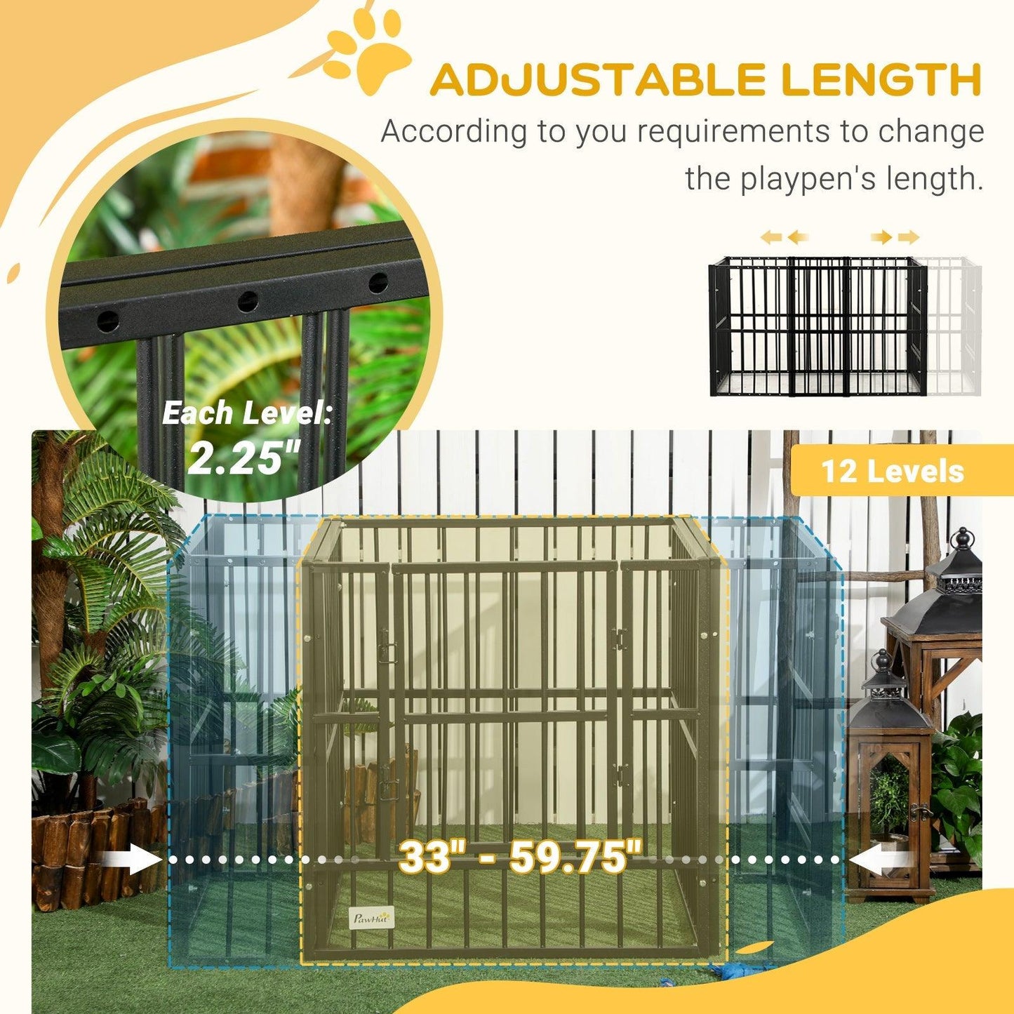 Pet Supplies-33" - 60" x 31.5" Dog Playpen for Small Medium Dogs, 8 Panels Heavy Duty Pet Playpen with Door, Rust-Free Adjustable Dog Exercise Pen - Outdoor Style Company