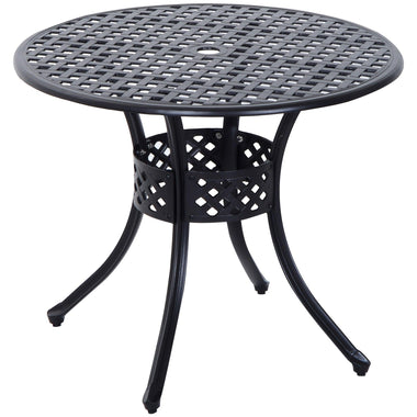 Outdoor and Garden-33" Patio Dining Table Round Cast Aluminium Outdoor Bistro Table with Umbrella Hole - Black - Outdoor Style Company