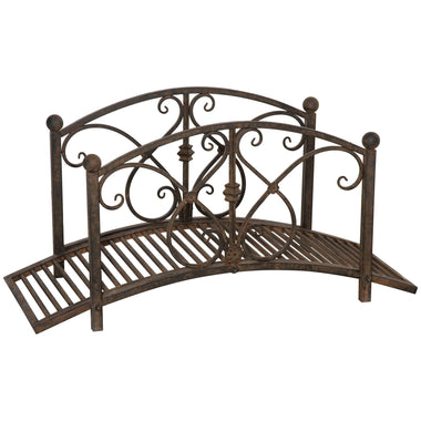 Outdoor and Garden-3.3FT Classic Garden Bridge, Metal Arc Footbridge with Safety Railings, Decorative Pond Bridge for Backyard Creek Stream, Rust Brown - Outdoor Style Company