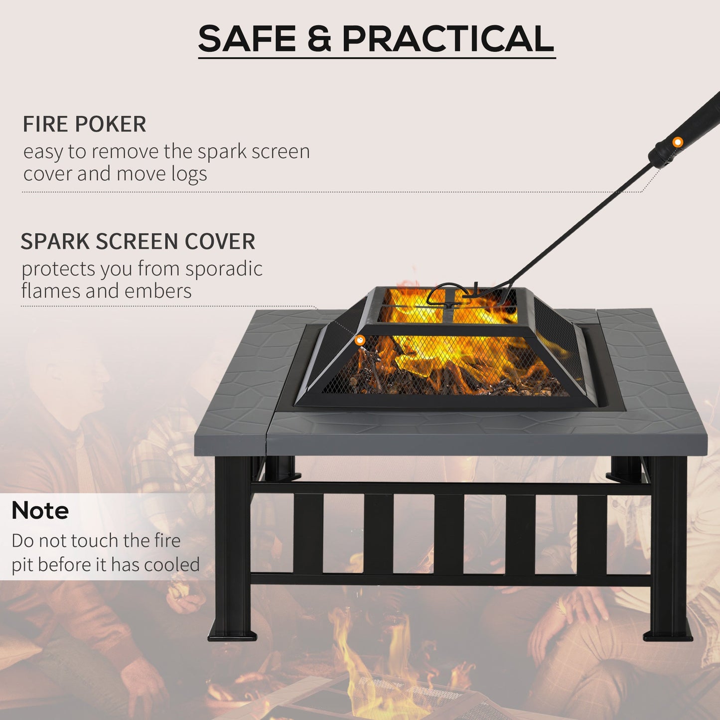 Outdoor and Garden-34" Outdoor Fire Pit Square Steel Wood Burning Firepit Bowl with Spark Screen, Waterproof Cover, Log Grate, Poker for Camping, BBQ, Bonfire - Outdoor Style Company