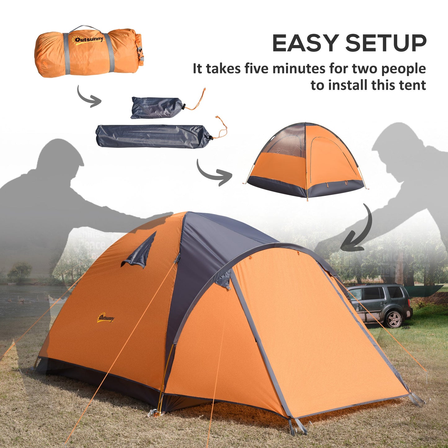Miscellaneous-3/4 Person Pop Up Camping Tent, Waterproof Pop Up Tent, Portable Backpacking Shelter with Mesh Windows and 3 Doors - Outdoor Style Company