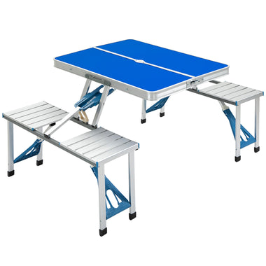 Outdoor and Garden-34" Portable Folding Picnic Table, Outdoor Camping Table Chair Set with 4 Seats, Patio Table with Umbrella Hole for Party, BBQ,Ocean Blue - Outdoor Style Company