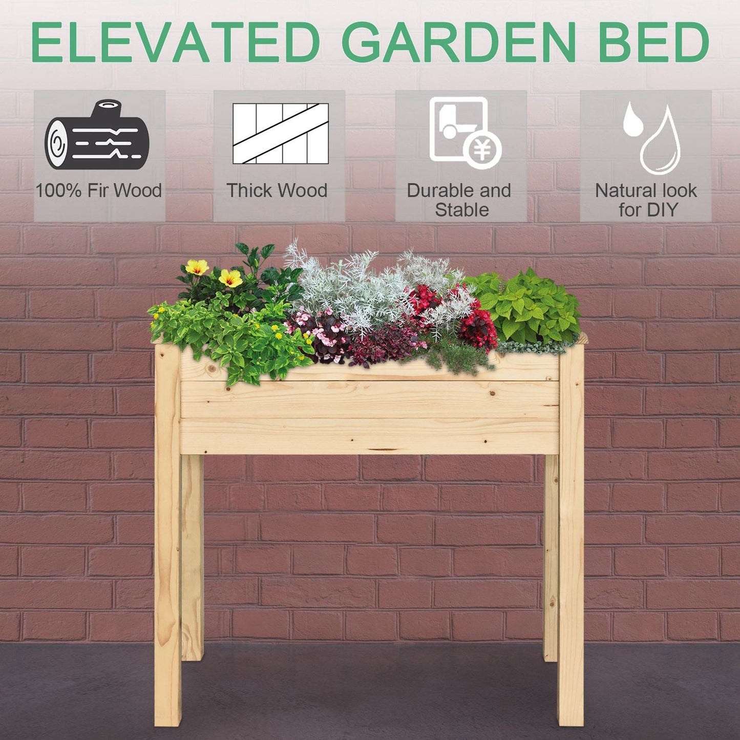 Outdoor and Garden-34'' Raised Garden Bed, Elevated Wooden Planter Box DIY Paint with Holes for Vegetables, Herb and Flowers Backyard, Patio, Balcony Use - Outdoor Style Company