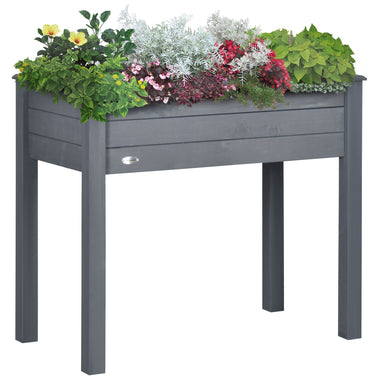 Outdoor and Garden-34" Raised Garden Bed, Elevated Wooden Planter Box with Holes for Vegetables, Herb, Flowers for Backyard, Dark Gray - Outdoor Style Company