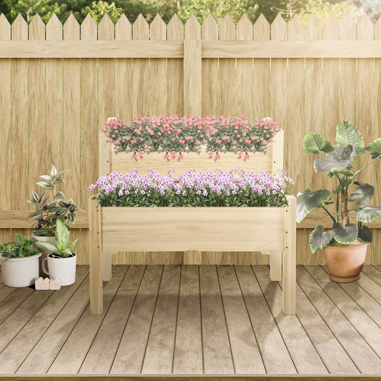 Outdoor and Garden-34"x34"x28" Raised Garden Bed 2-Tier Wooden Planter Box for Backyard, Patio to Grow Vegetables, Herbs, and Flowers - Outdoor Style Company