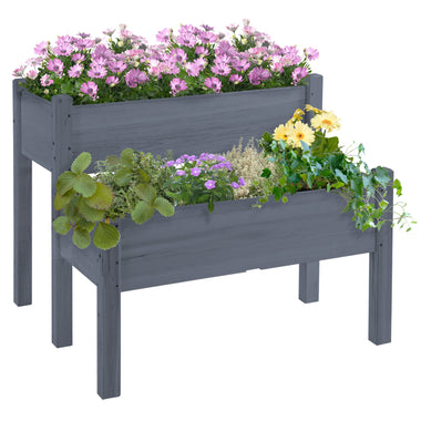 Outdoor and Garden-34"x34"x28" Raised Garden Bed 2-Tier Wooden Planter Box for Backyard, Patio to Grow Vegetables, Herbs and Flowers, Gray - Outdoor Style Company