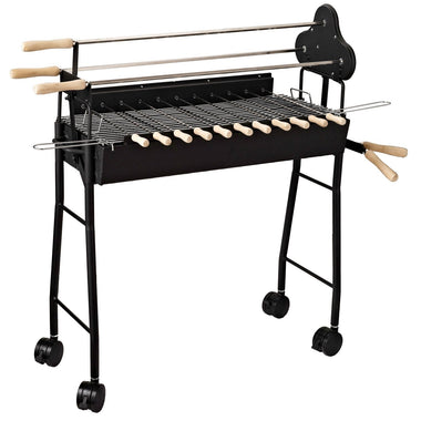 Outdoor and Garden-35" Charcoal BBQ Grill and Smoker Combo Portable Rotisserie Height Adjustable with 4 Wheels, Skewers Portability for Patio, Yard, Black - Outdoor Style Company