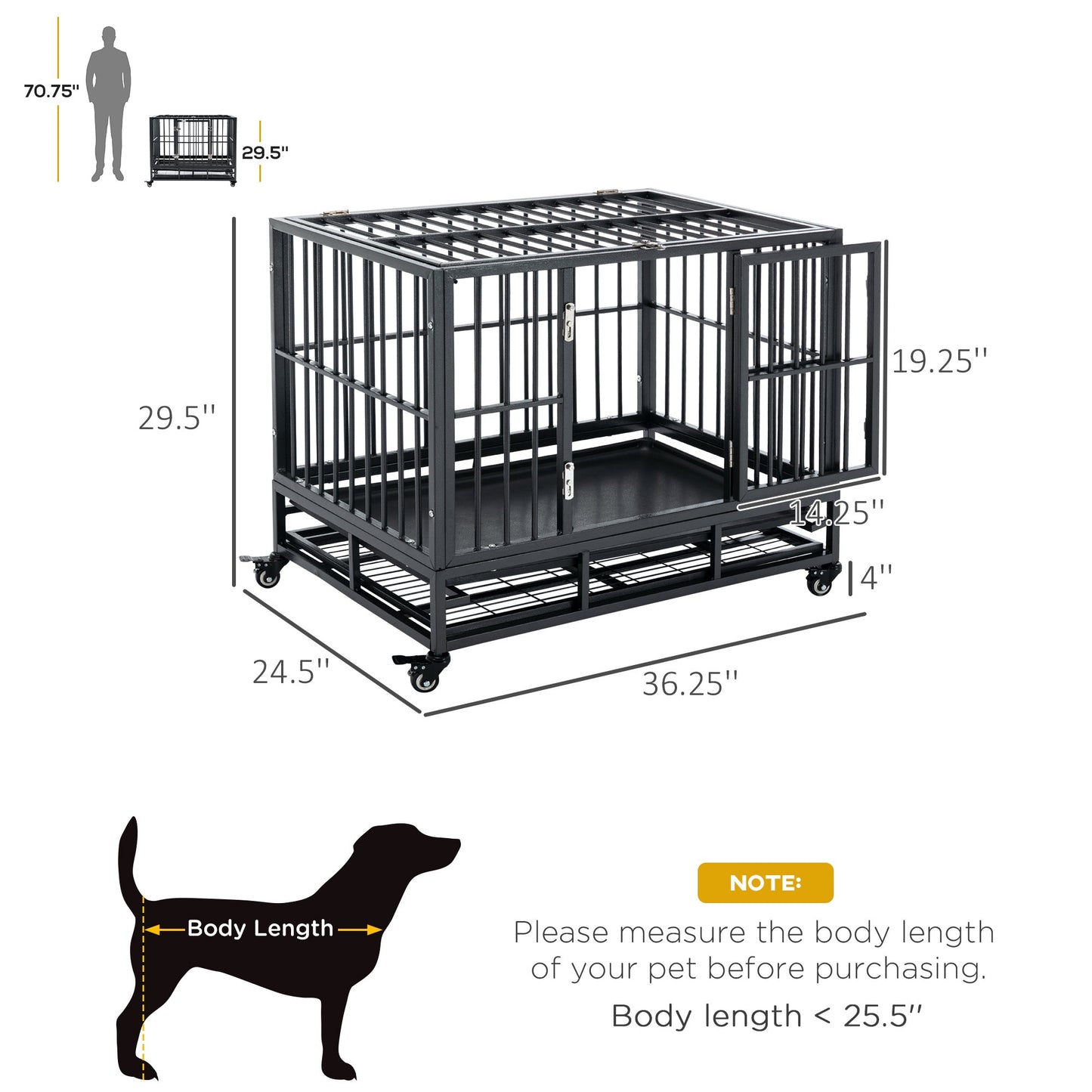 Pet Supplies-36" Heavy Duty Dog Crate, Dog Cage Kennel with Lockable Wheels, Double Door and Removable Tray, Gray - Outdoor Style Company