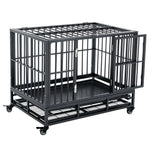 Pet Supplies-36" Heavy Duty Dog Crate, Dog Cage Kennel with Lockable Wheels, Double Door and Removable Tray, Gray - Outdoor Style Company
