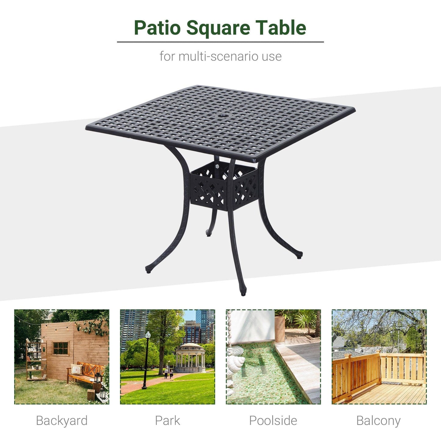 Outdoor and Garden-36" x 36" Square Metal Outdoor Patio Bistro Table with Center Umbrella Hole & Cast Iron Stylish Design - Outdoor Style Company