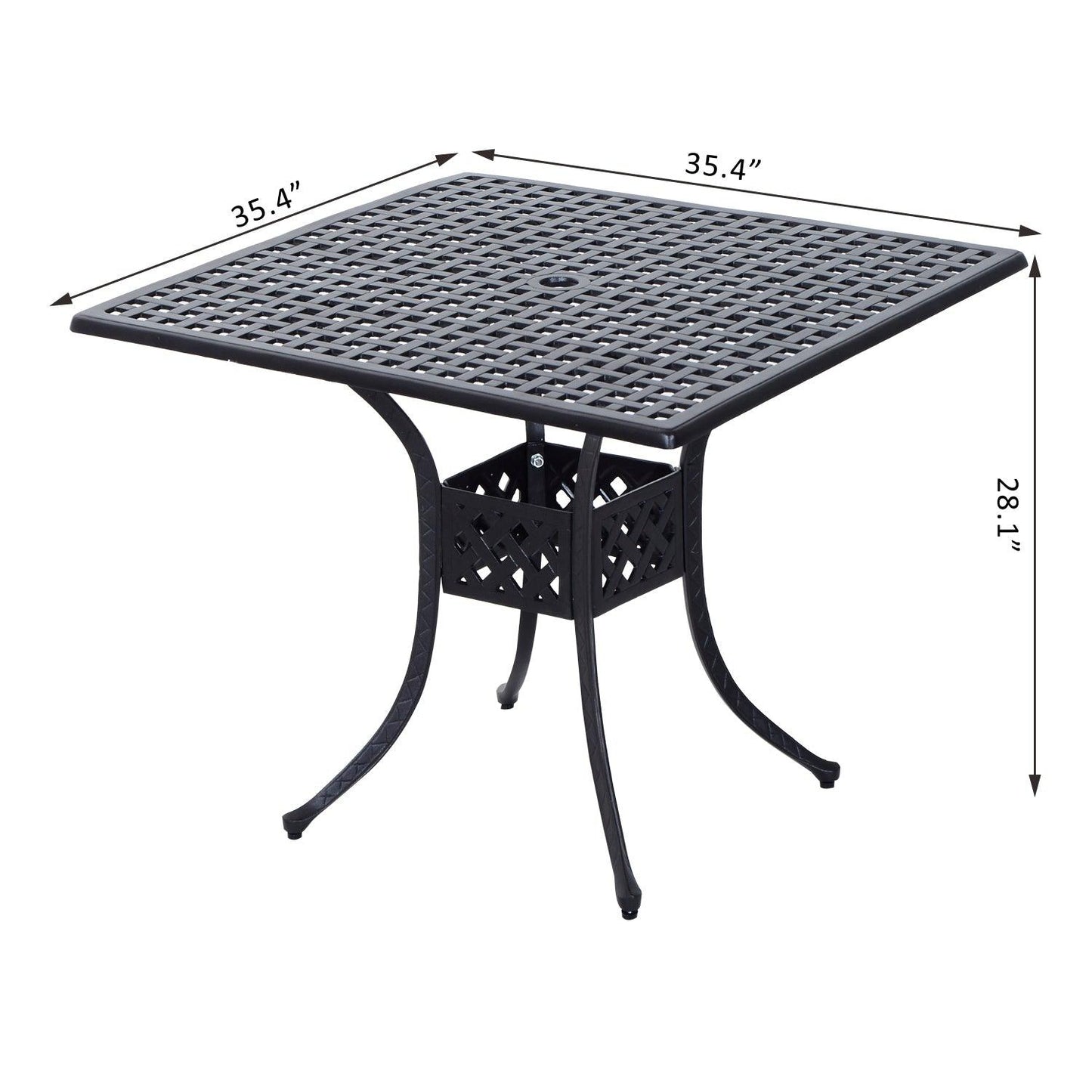 Outdoor and Garden-36" x 36" Square Metal Outdoor Patio Bistro Table with Center Umbrella Hole & Cast Iron Stylish Design - Outdoor Style Company