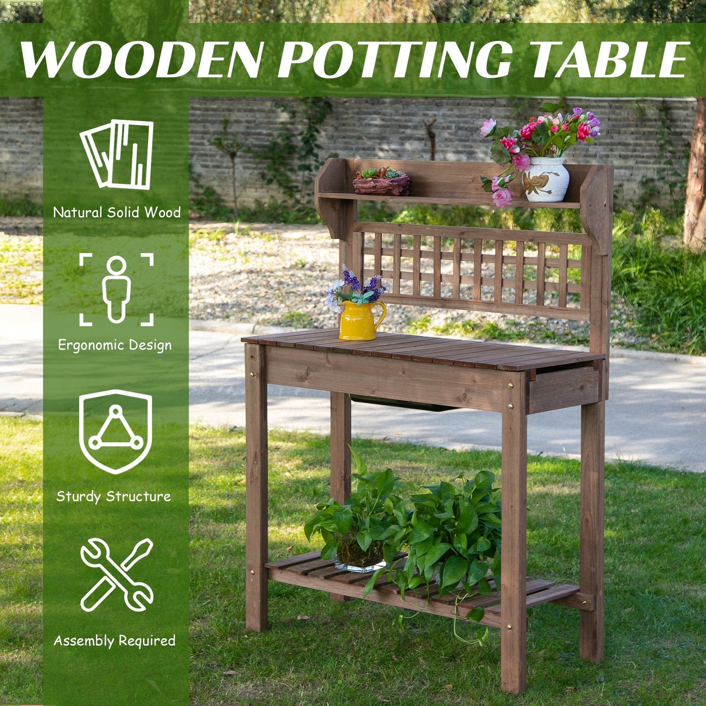 Outdoor and Garden-39'' Wooden Garden Potting Bench Work Table with Hidden Storage - Outdoor Style Company