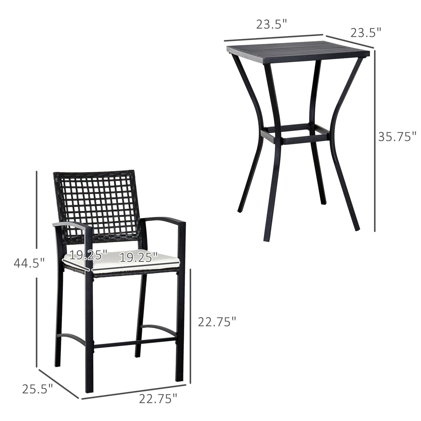 Outdoor and Garden-3PCS Patio Bar Set with Soft Cushion, Rattan Wicker Outdoor Furniture Set for Backyards, Lawn, Deck, Poolside - Outdoor Style Company