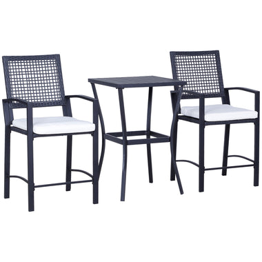 Outdoor and Garden-3PCS Patio Bar Set with Soft Cushion, Rattan Wicker Outdoor Furniture Set for Backyards, Lawn, Deck, Poolside - Outdoor Style Company