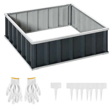 Outdoor and Garden-3x3ft Metal Raised Garden Bed, Steel Planter Box, No Bottom w/ A Pairs of Glove for Backyard, Patio to Grow Vegetables, and Flowers, Grey - Outdoor Style Company