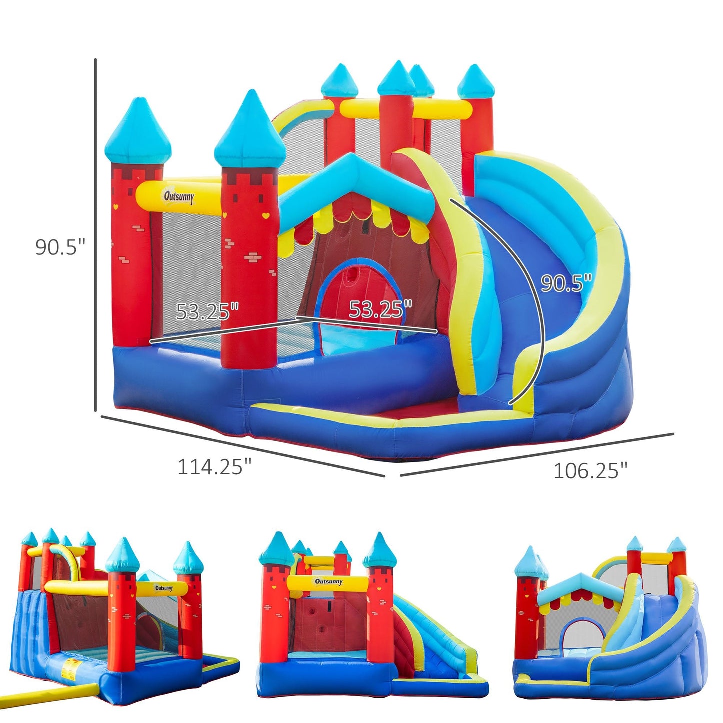 Miscellaneous-4 in 1 Inflatable Bounce House Kids Bounce Castle Include Trampoline, Slide, Water Pool, Climbing Wall with Patches, without Air Blower - Outdoor Style Company