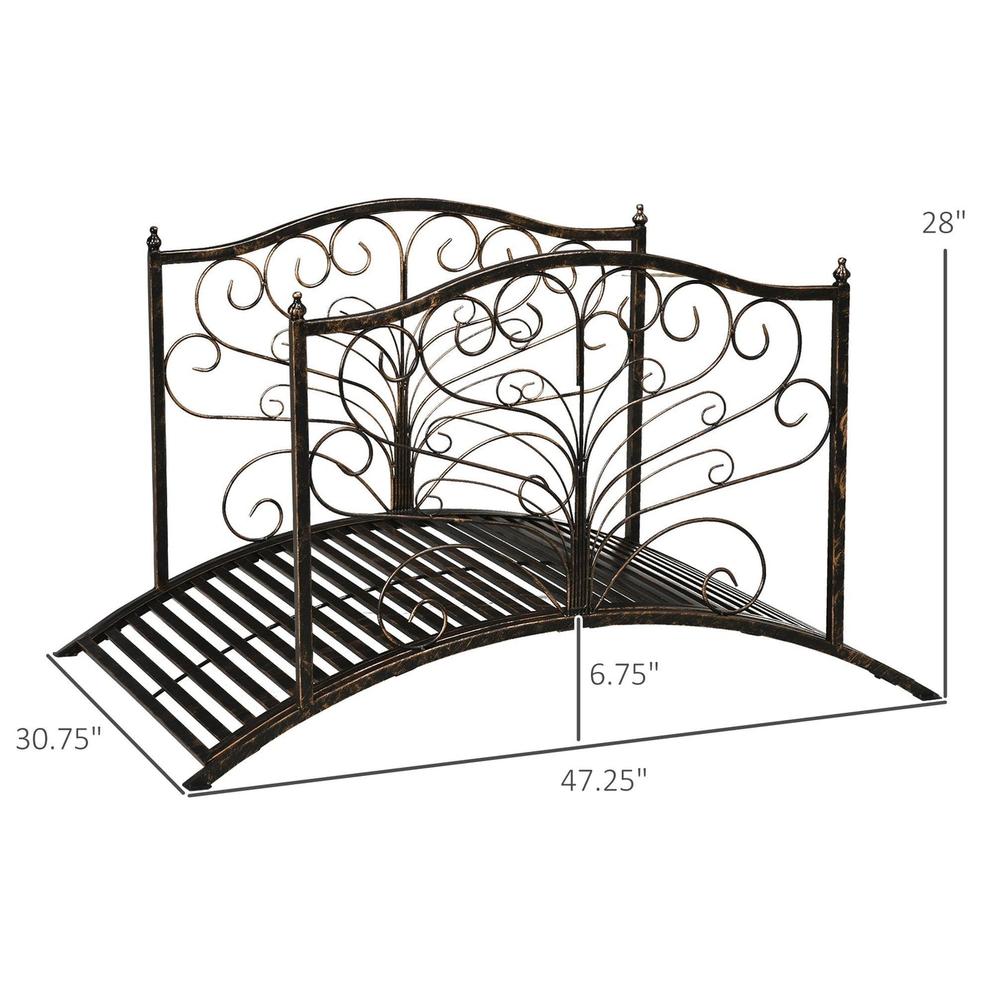 Outdoor and Garden-4’ Metal Arch Backyard Garden Bridge with Safety Siderails, Delicate Scrollwork, & Easy Assembly, Black Bronze - Outdoor Style Company