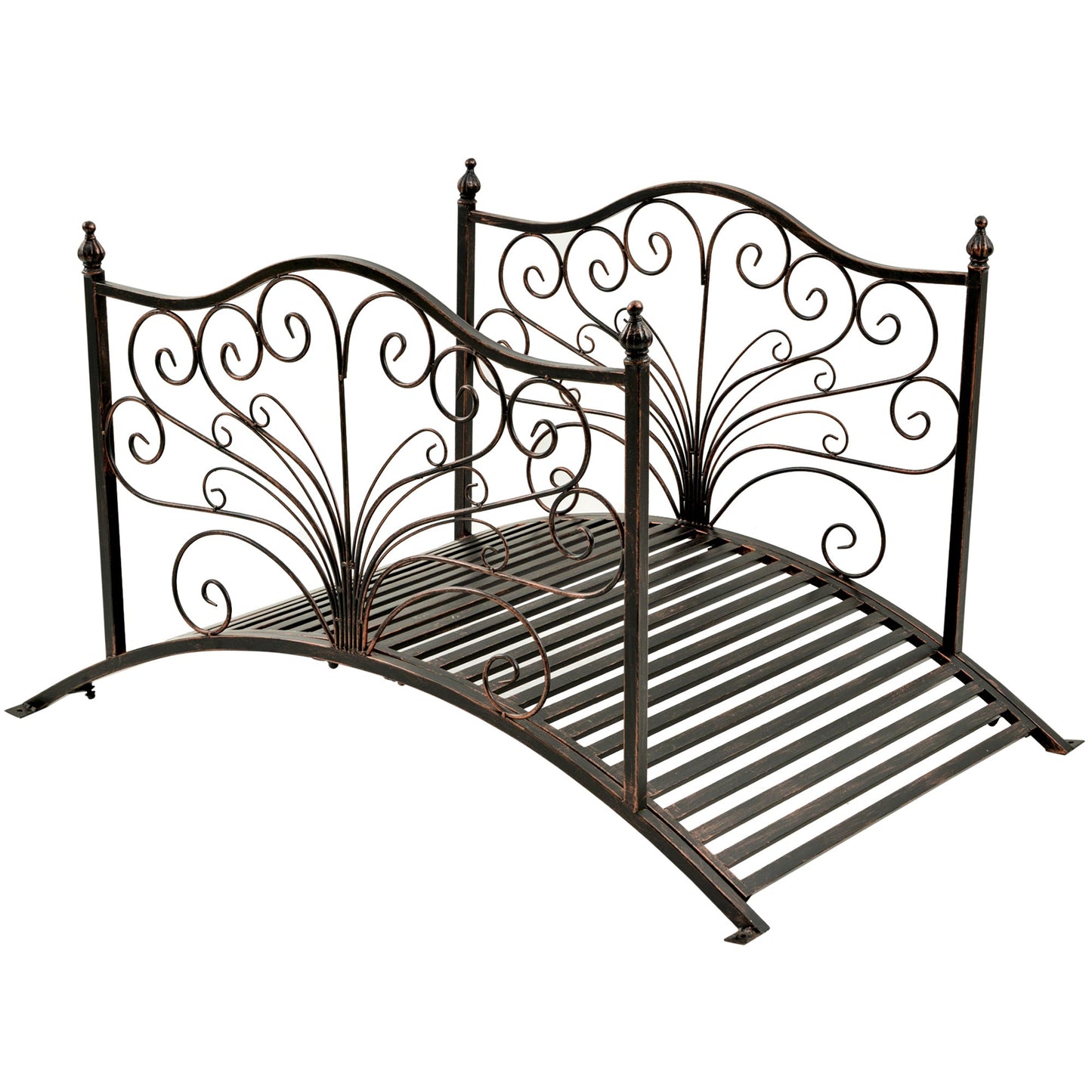 Outdoor and Garden-4’ Metal Arch Backyard Garden Bridge with Safety Siderails, Delicate Scrollwork, & Easy Assembly, Black Bronze - Outdoor Style Company