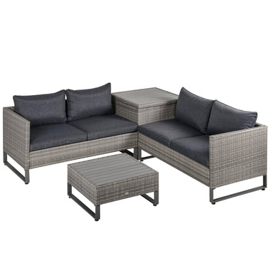 Outdoor and Garden-4 PCs PE Rattan Wicker Sofa Set Outdoor Conservatory Furniture Lawn Patio Coffee Table w/ Side Storage Box & Cushion, Grey - Outdoor Style Company