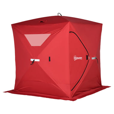 Outdoor and Garden-4 Person Ice Fishing Shelter, Waterproof Oxford Fabric Portable Pop-up Ice Tent with 2 Doors for Outdoor Fishing, Red - Outdoor Style Company