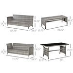 Outdoor and Garden-4 Piece Modern Outdoor Rattan Wicker Furniture Set with Dining Table Bench & Sofa for Patio & Backyard Charcoal Grey - Outdoor Style Company