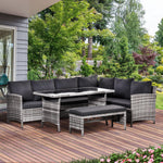 Outdoor and Garden-4 Piece Modern Outdoor Rattan Wicker Furniture Set with Dining Table Bench & Sofa for Patio & Backyard Charcoal Grey - Outdoor Style Company