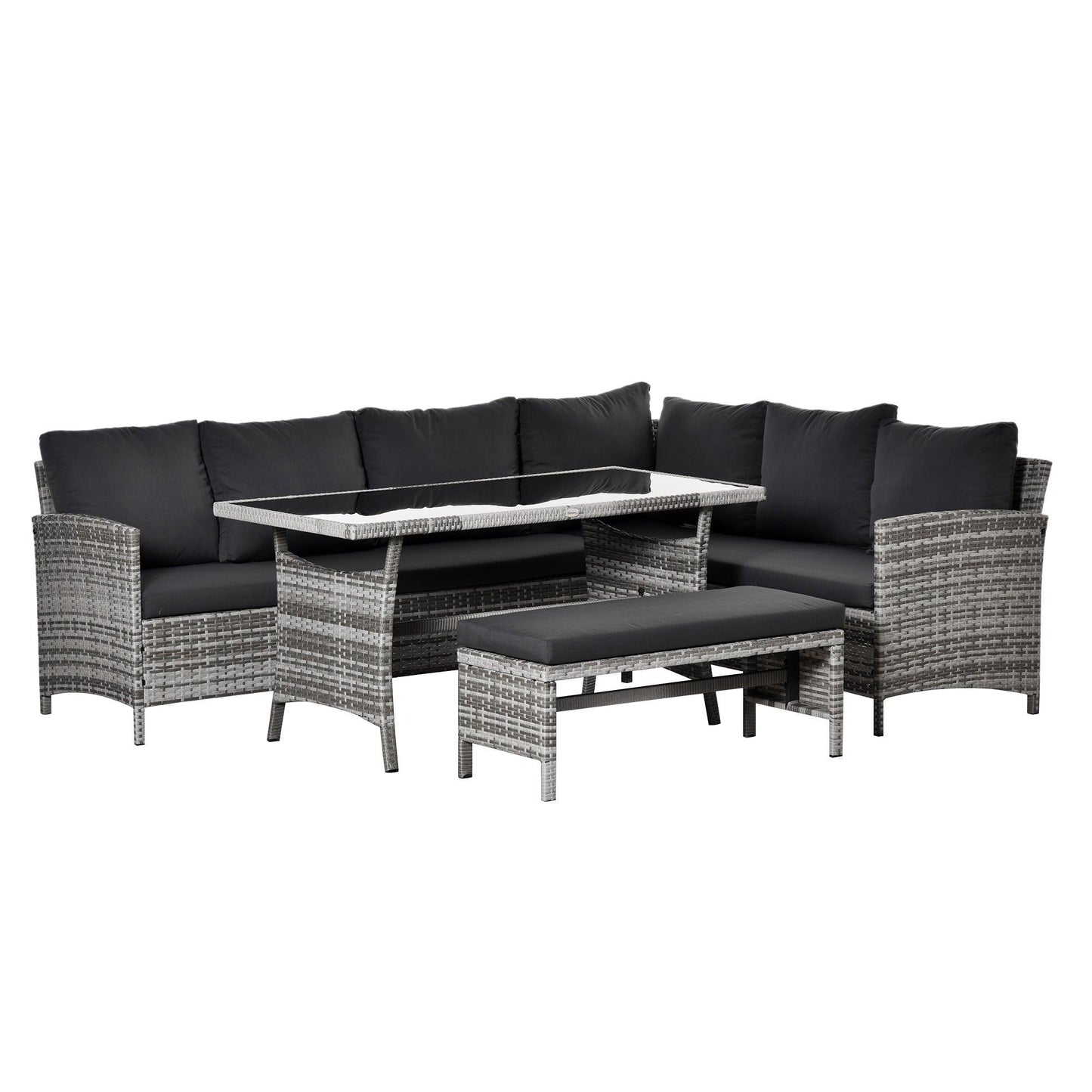 Outdoor and Garden-4 Piece Modern Outdoor Rattan Wicker Furniture Set with Dining Table Bench & Sofa for Patio & Backyard Charcoal Grey - Outdoor Style Company