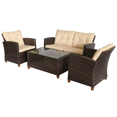 Outdoor and Garden-4-piece Outdoor Patio Rattan Furniture Set with 2 Chairs 1 Double Couch & a Coffee Table & Cushions Brown - Outdoor Style Company
