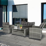 Outdoor and Garden-4-piece Outdoor Patio Rattan Furniture Set with 2 Chairs 1 Double Couch & a Coffee Table & Cushions Grey - Outdoor Style Company